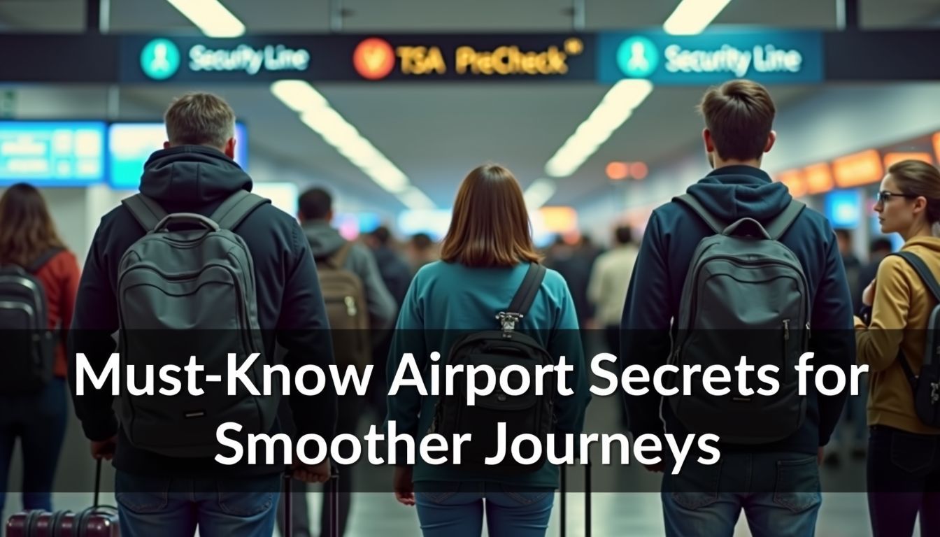 Travelers waiting in airport security line, with TSA PreCheck signage. Travelers waiting in airport security line, with TSA PreCheck signage.