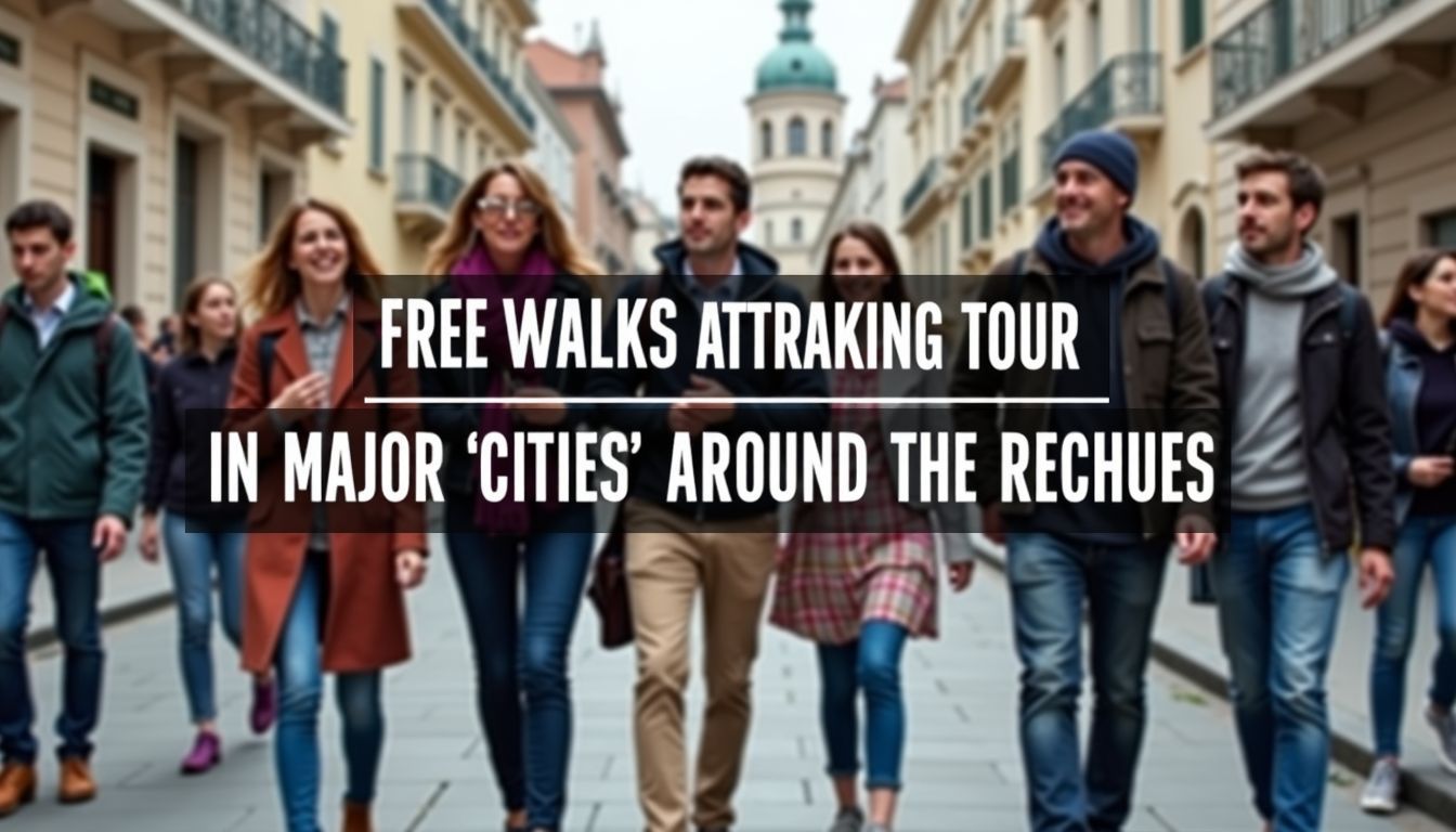 A group of tourists on a free walking tour in a historic city. A group of tourists on a free walking tour in a historic city.