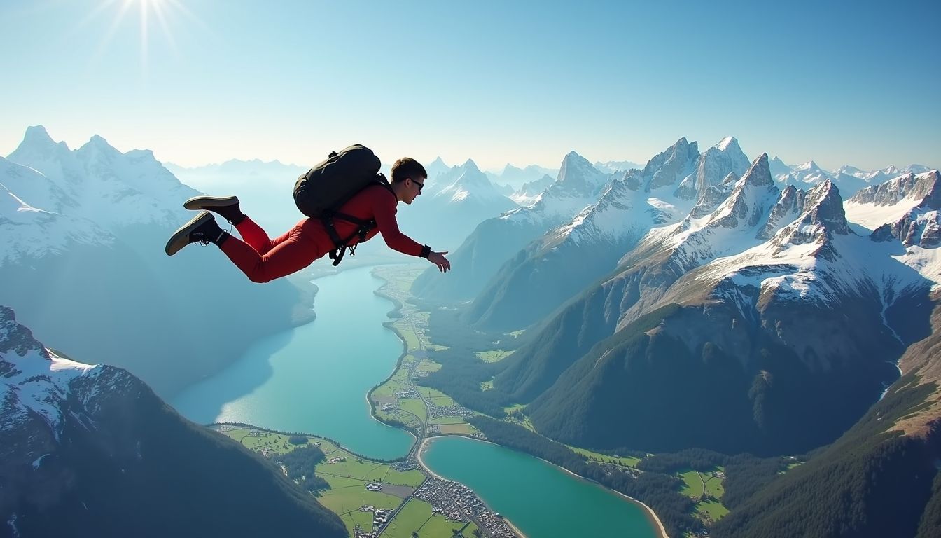 Skydiving over Swiss Alps with stunning mountain backdrop. Skydiving over Swiss Alps with stunning mountain backdrop.
